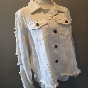 Savanna Jane Cream Denim Jacket with Frayed Details